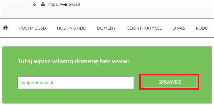 Sprawdź domenę główną serwera wer.pl