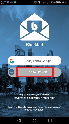 Konfiguracja poczty BlueMail - Dodaj konto