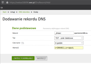 Dodawanie Dmarc do DNS